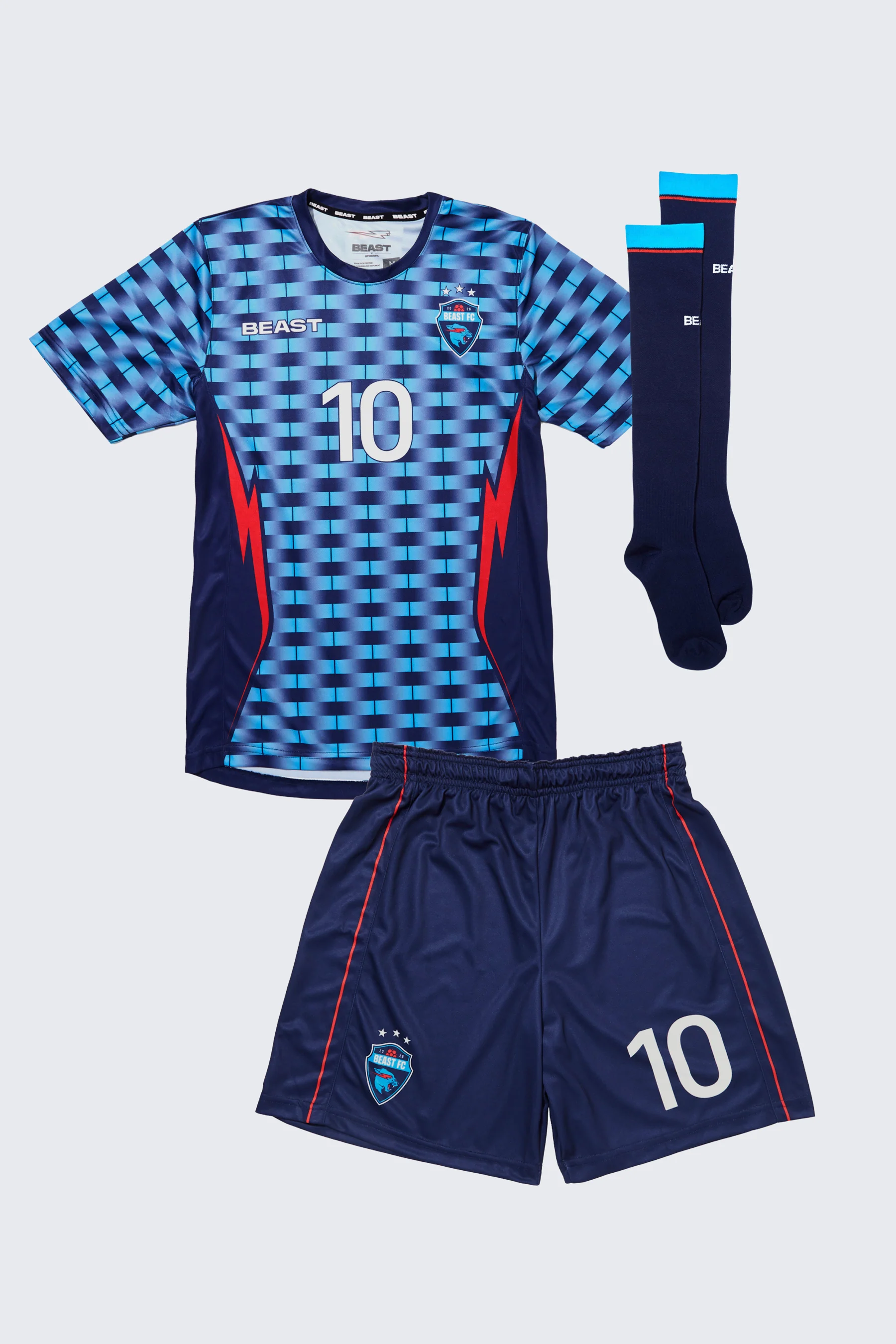 Beast FC Soccer Jersey + Shorts + Socks Kit - Blue